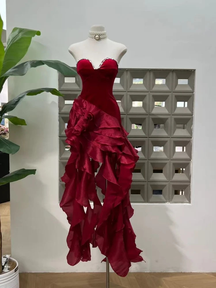 Breathtaking Strapless Ruffles Evening Dress