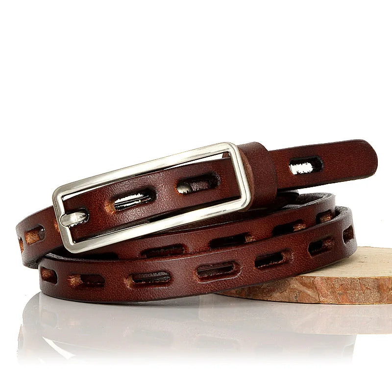 Natural Leather Thin Pin Buckle Belt