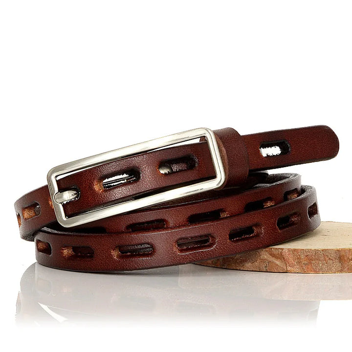 Natural Leather Thin Pin Buckle Belt