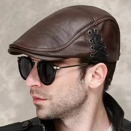 Elegant Beret Style Leather Cap