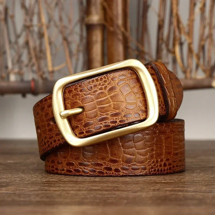 Premium Brass Buckle Cowhide Leather Belt