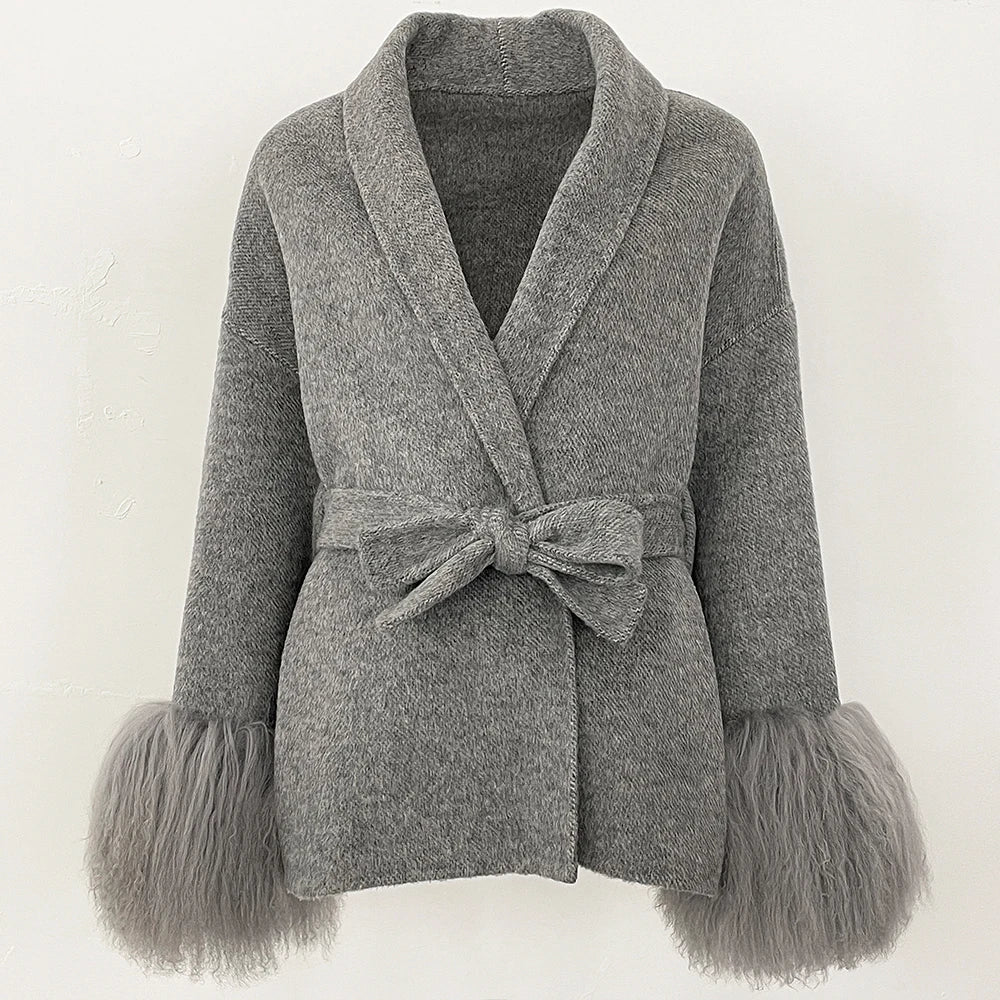 Elegant Mongolian Fur Woolen Overcoat