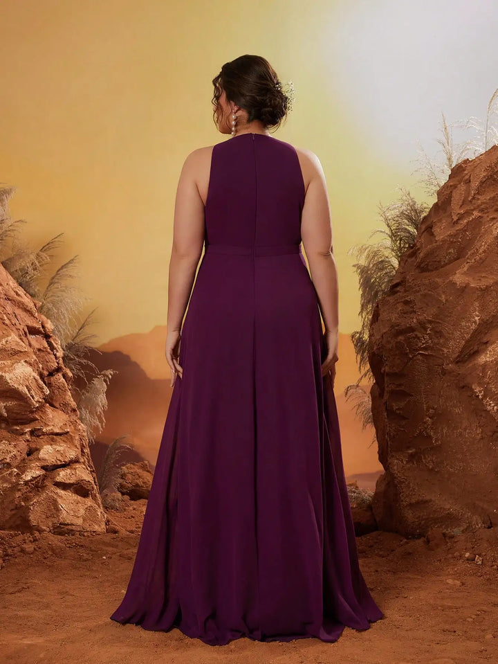 Regal Round-neck Strapless Long Dress