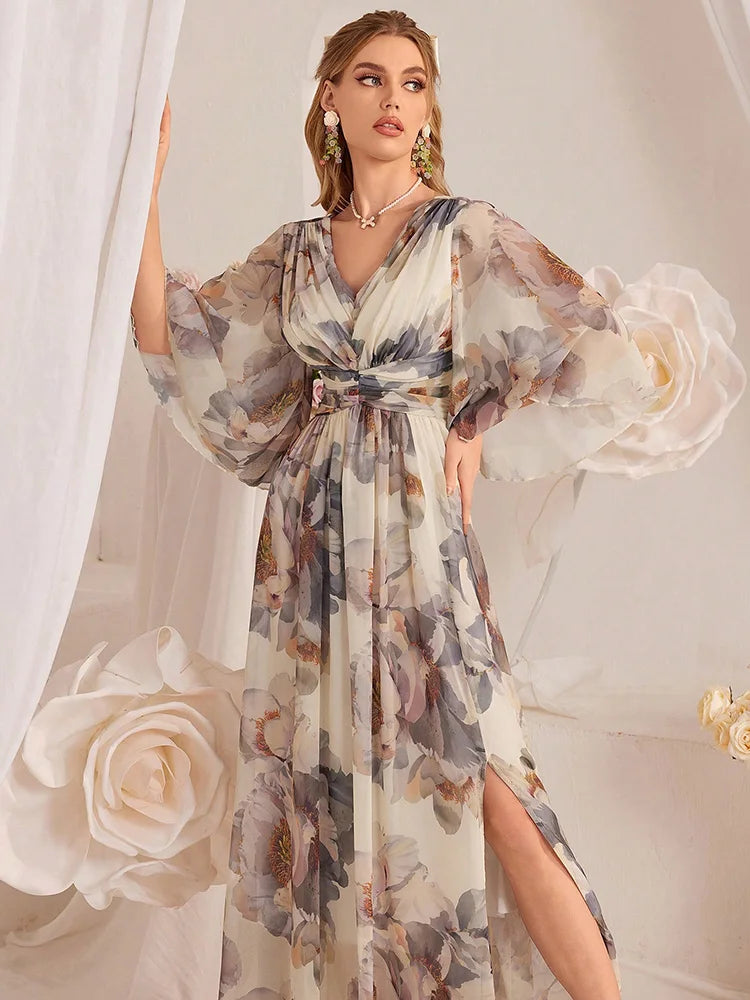 Graceful Split Short Sleeves Maxi Dress