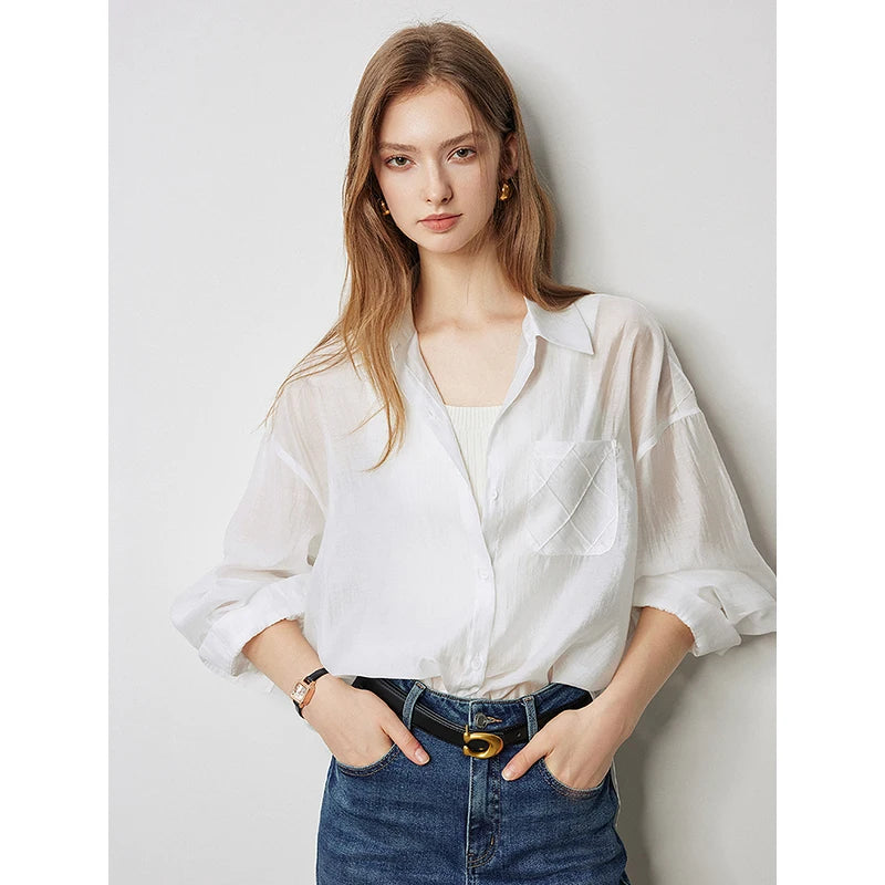 Lyocell Ice Silk Pocket Blouse