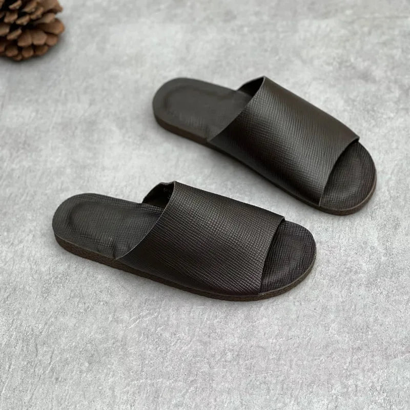 Soft Real Leather Flat Slippers