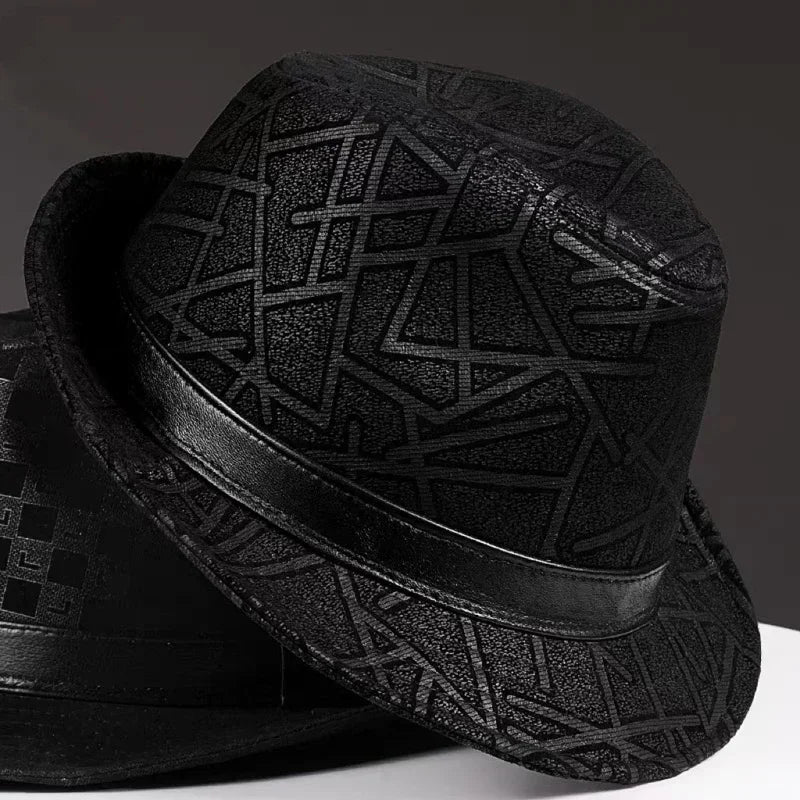 Stylish Black Geometry Real Leather Hat