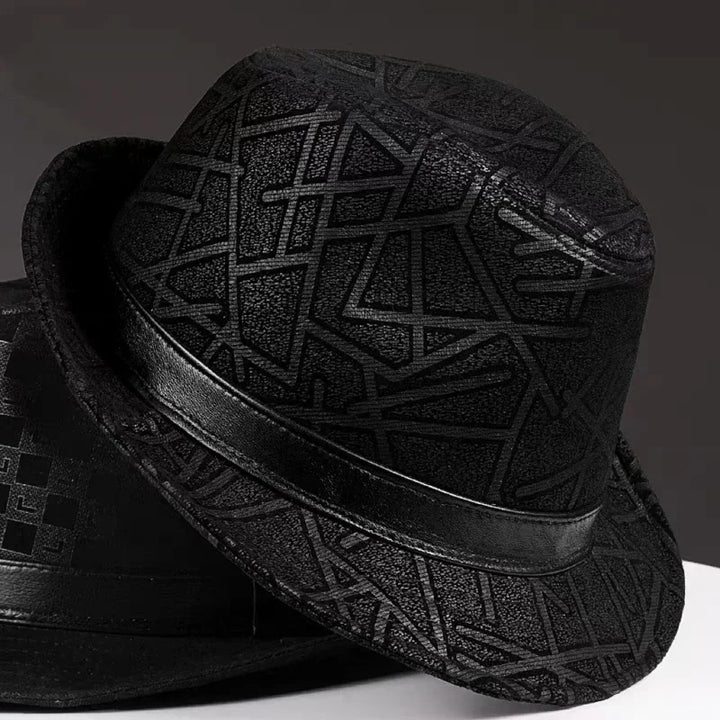 Stylish Black Geometry Real Leather Hat
