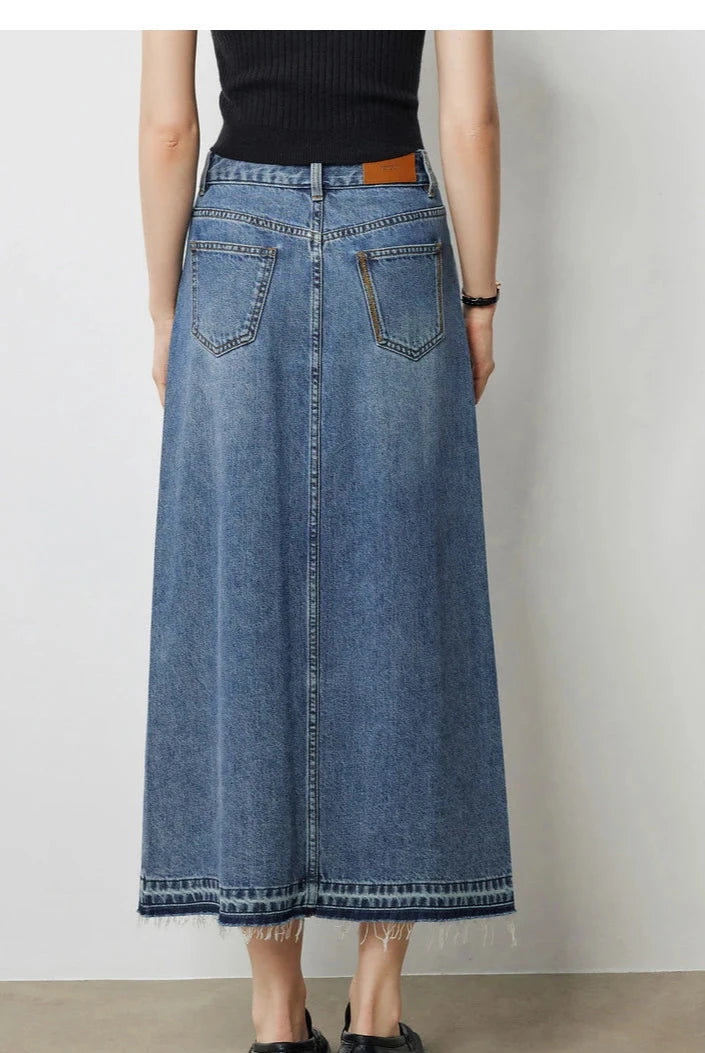 Open Split Pocket Denim Skirt