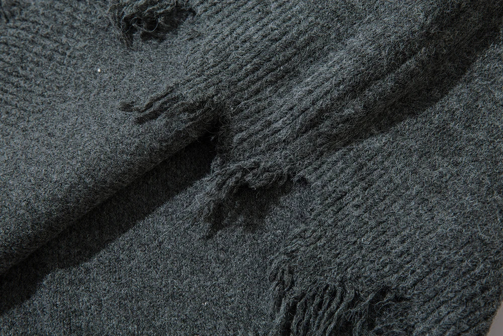 Comfortable Frayed Hem Ripped Knit Sweater