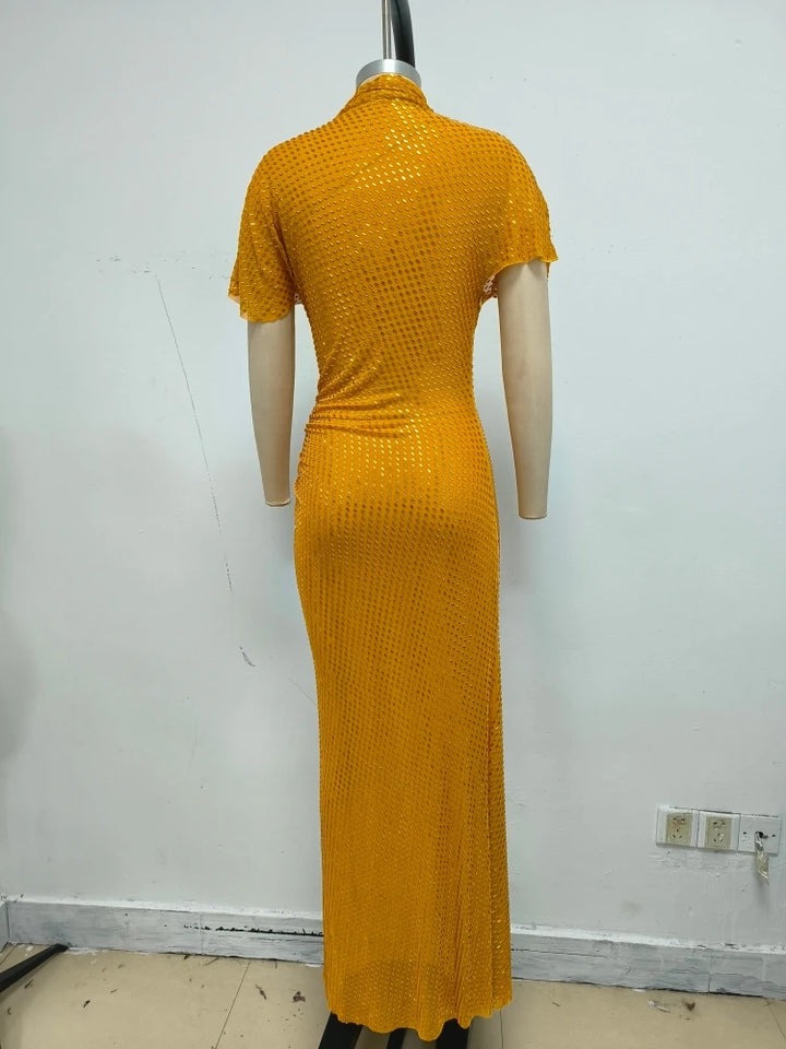 Stylish Asymmetrical Pleated Collar Gown