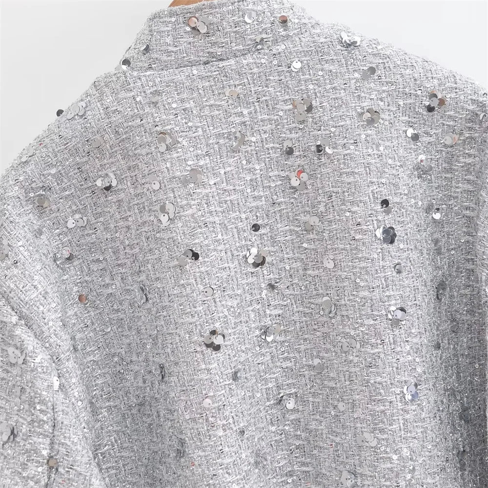Sparkly Pure Color Sequins Short Jacket