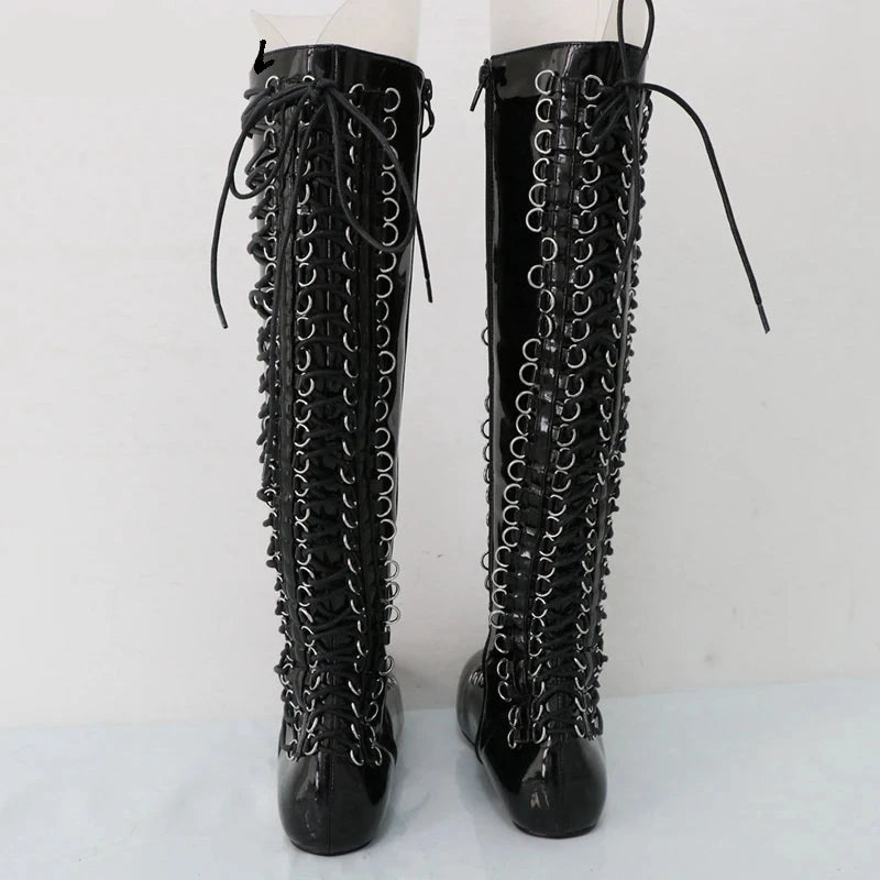 Black Shiny Knee High Boots