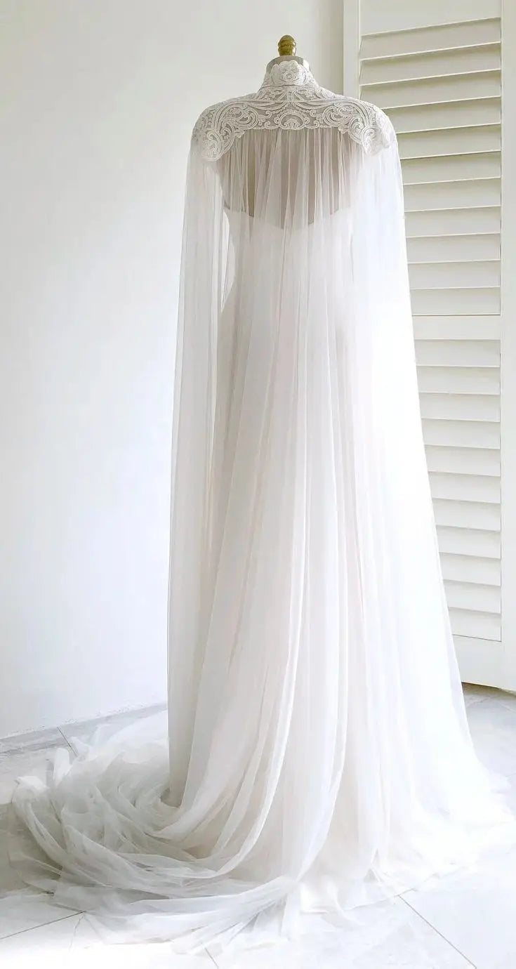 Stunning Appliqued Long Tulle Bridal Cape