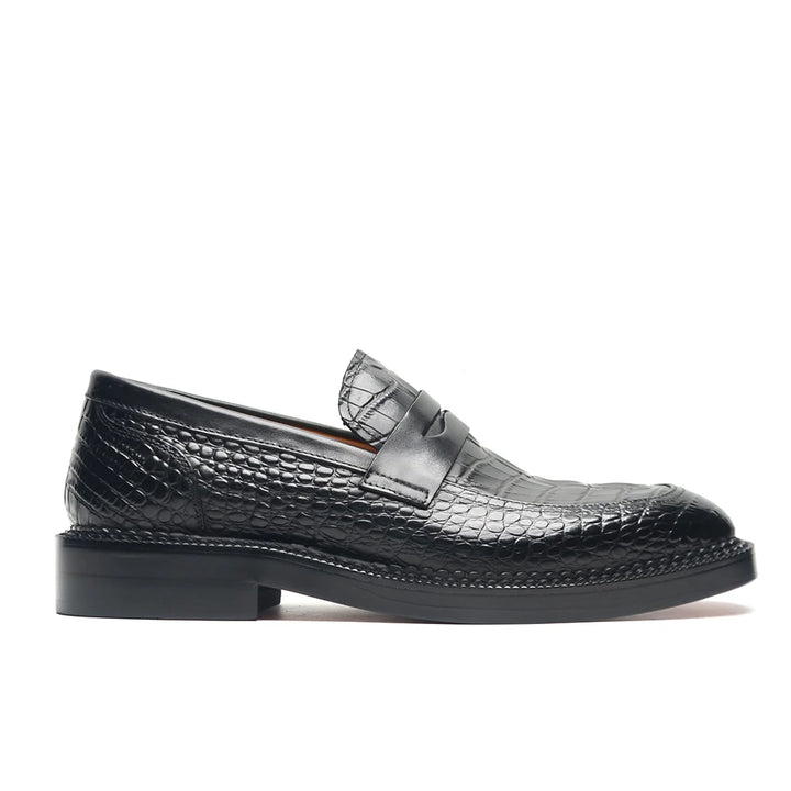 Black Natural Leather Penny Loafers