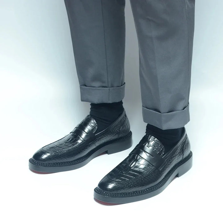 Black Natural Leather Penny Loafers