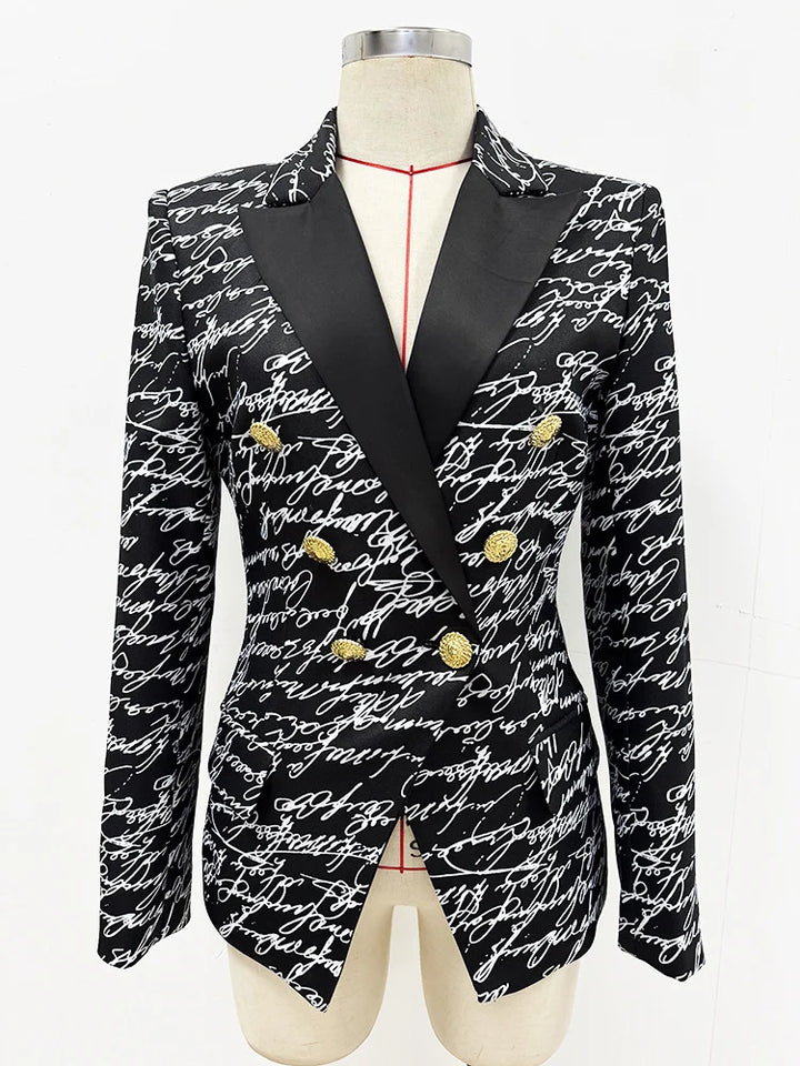 Premium Letters Printed Double Breasted Blazer