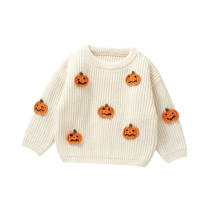 Cozy Orange Pumpkin Knitting Kid's Sweater