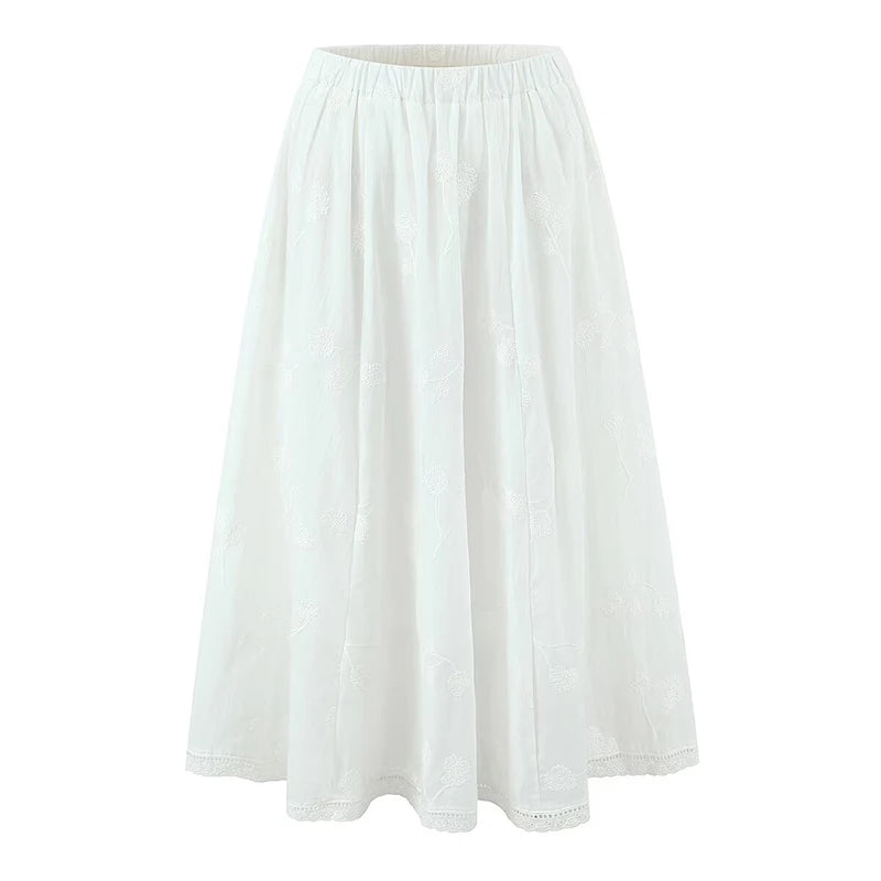 Classic Floral Embroidered Midi Skirt