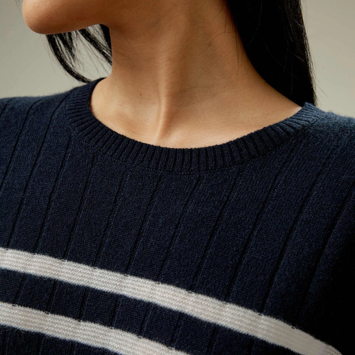 Striped Drop-Shoulder Cashmere Sweater