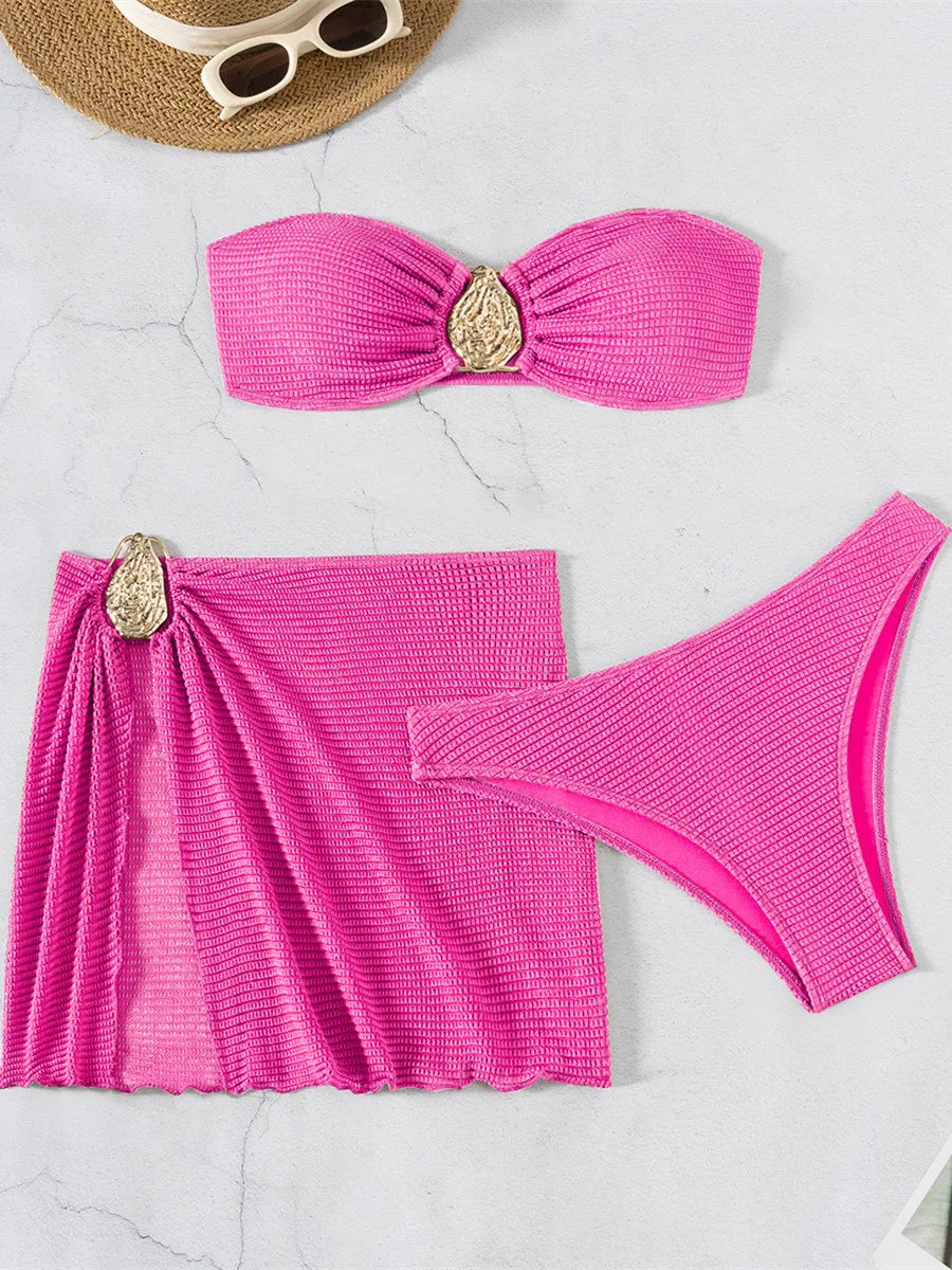Fashionable 3-Piece Mesh Skirt Swimwear