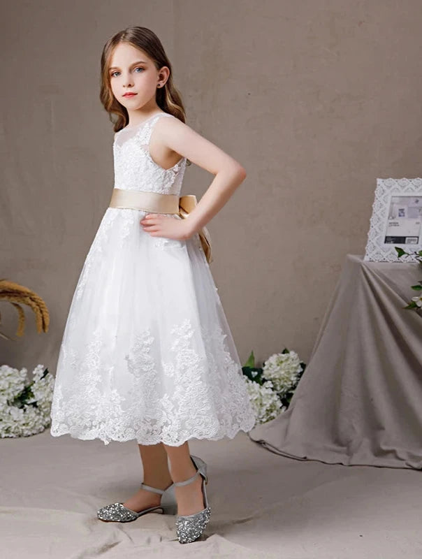 Big Bow Girl's Tea-Length Dress