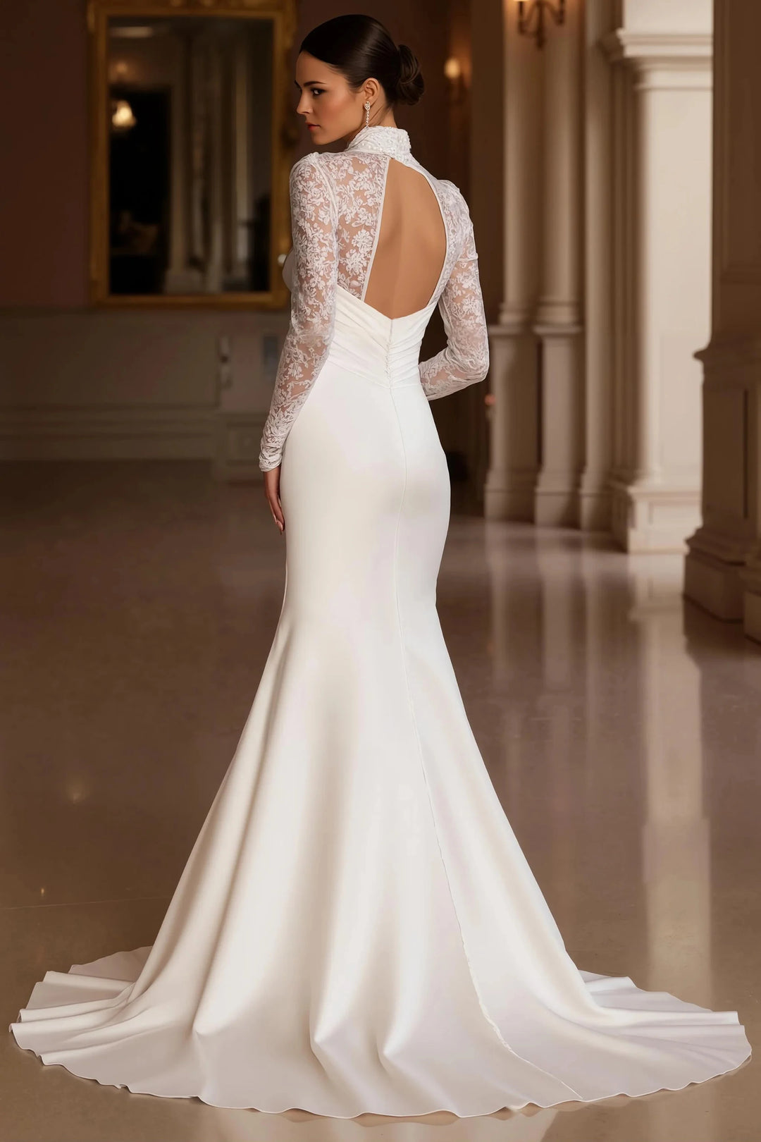 Attractive Split High Neck Bridal Gown