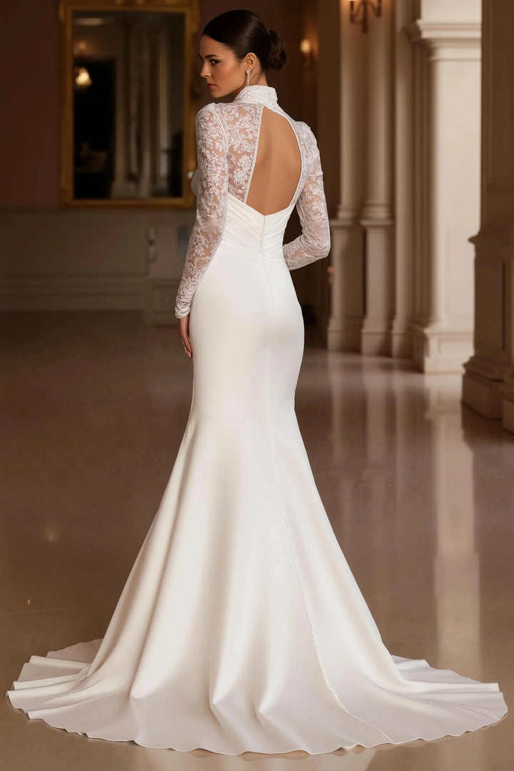 Attractive Split High Neck Bridal Gown