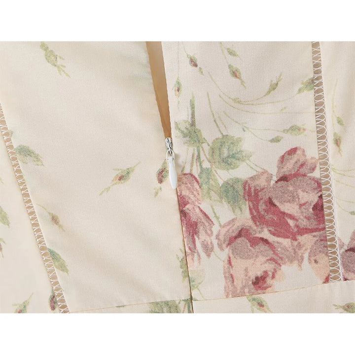 Cream floral bodice panel with stitched trim and zipper at side seam