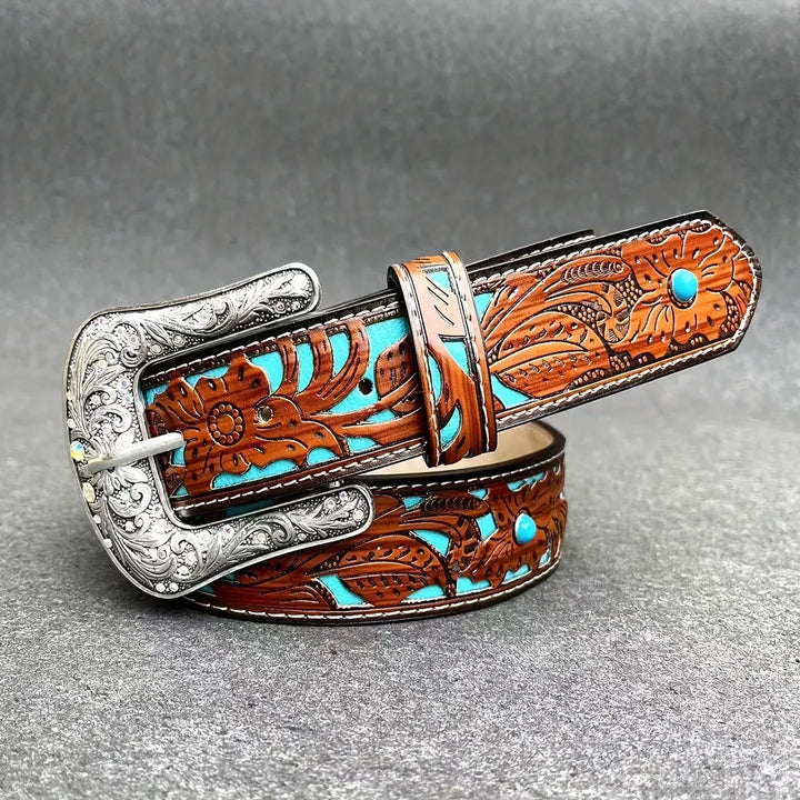 Western Style Carved Leather Belt