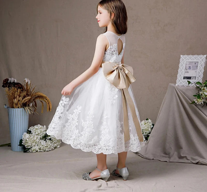 Big Bow Girl's Tea-Length Dress