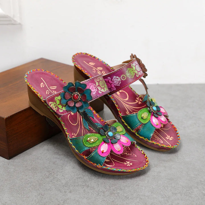 Elegant Hand-Painted Leather Slippers