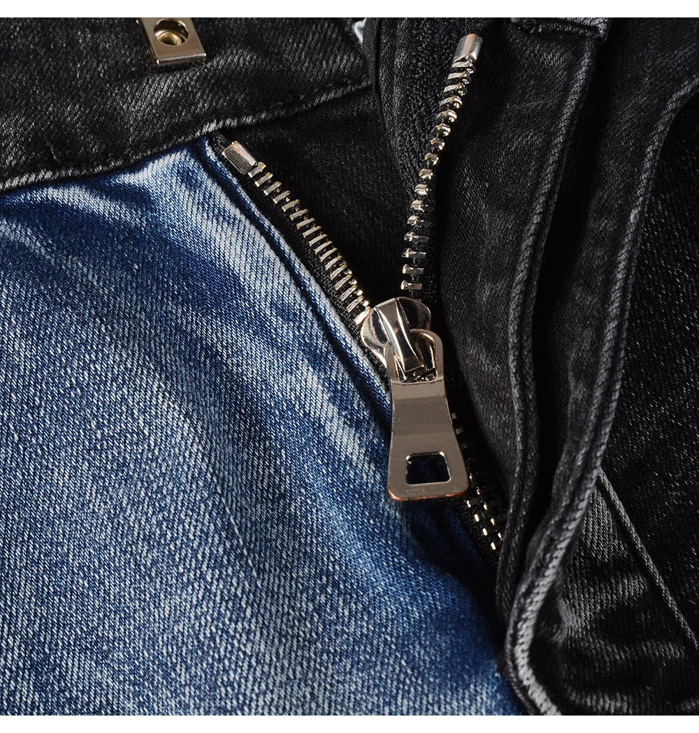 Spliced Two-Tones Denim Jeans Pants