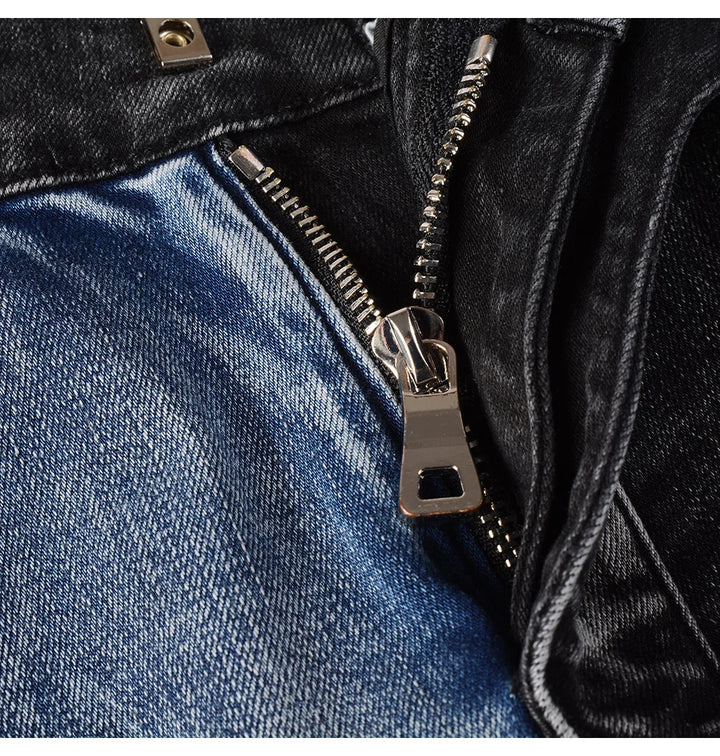 Spliced Two-Tones Denim Jeans Pants