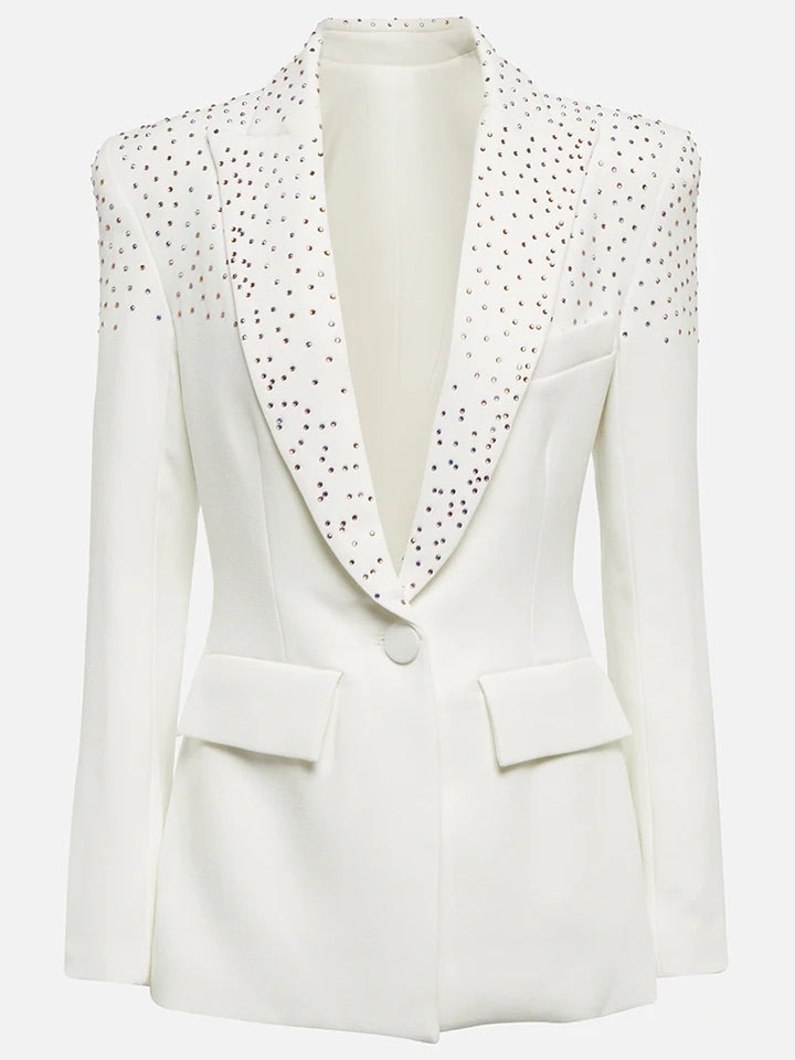 Lovely Single Button Diamonds Beaded Blazer