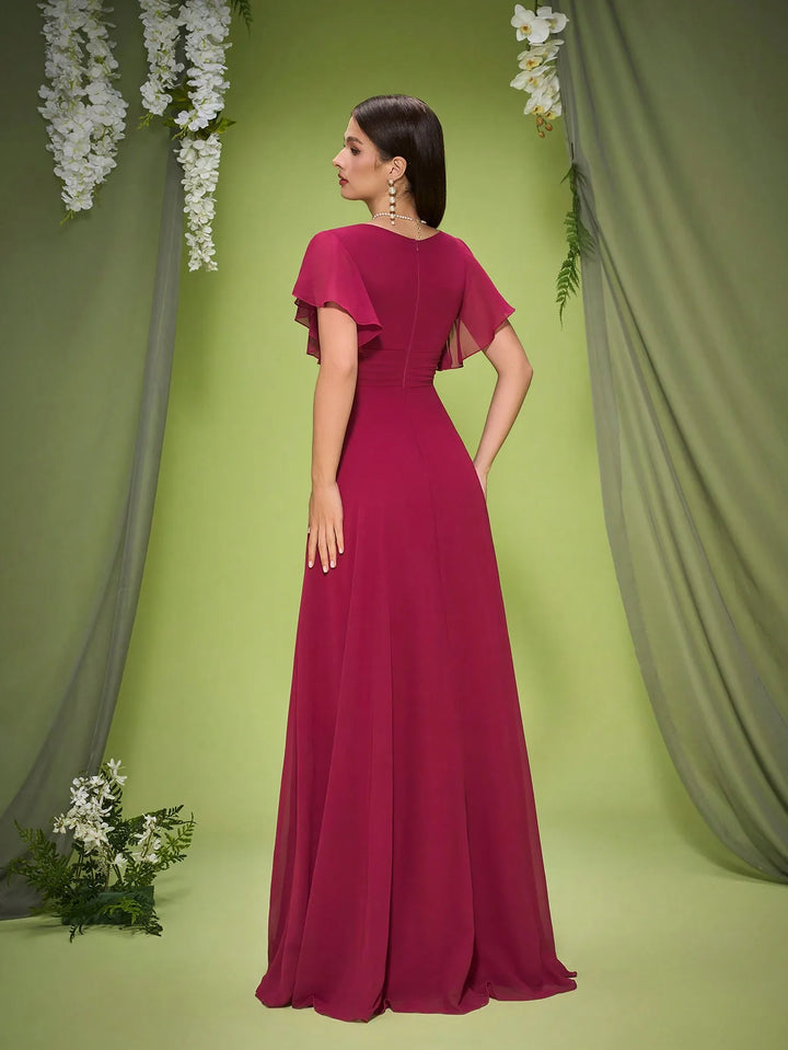 Elegant Chiffon Short Sleeves Evening Gown