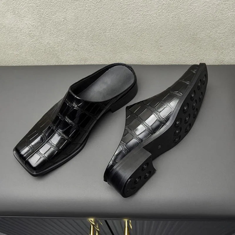 Premium Embossed Leather Mules