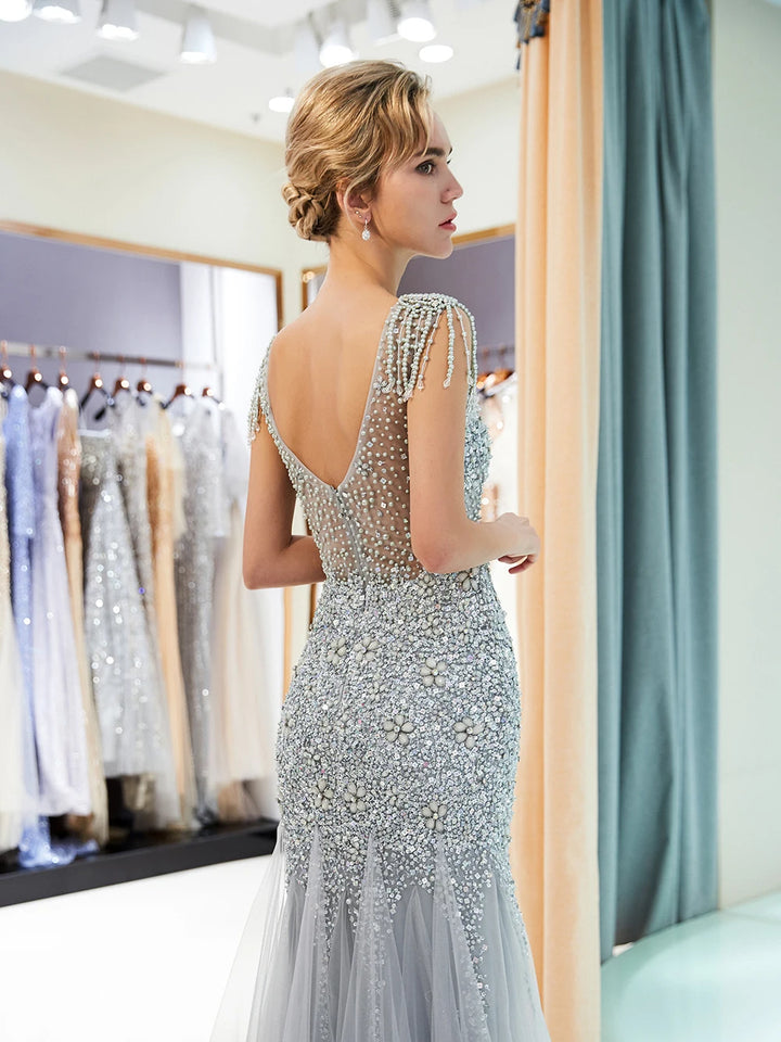 Backless Flower Embroidered Bride Gown