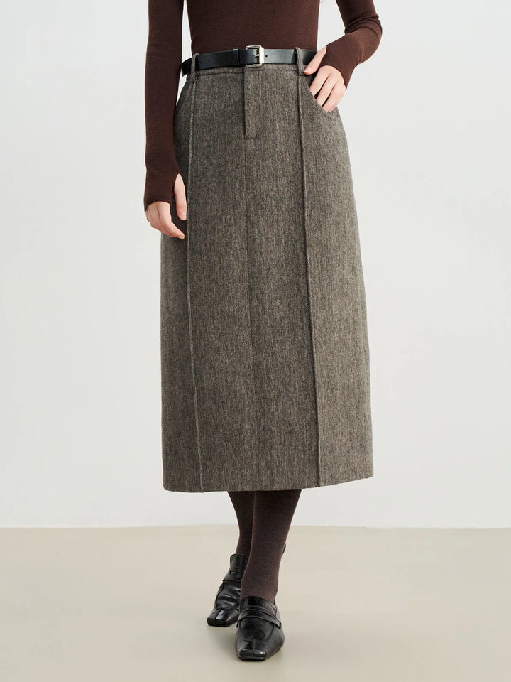 Retro Mid-Length Slit Wool Skirt