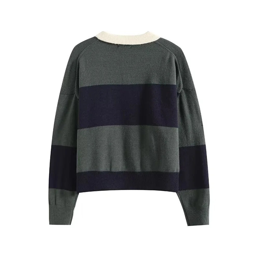 Stylish Striped Polo Sweater