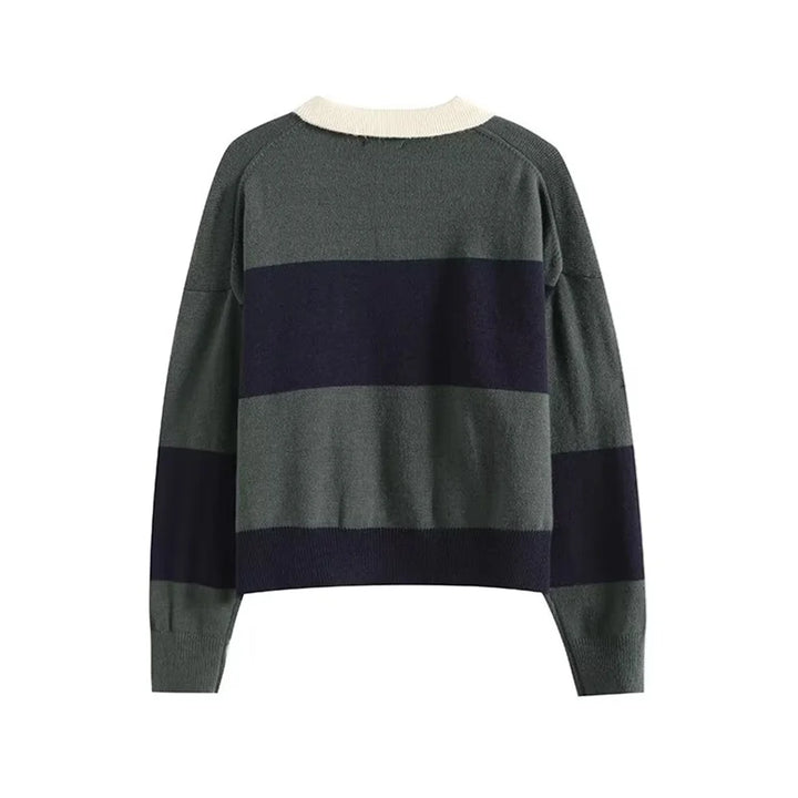 Stylish Striped Polo Sweater