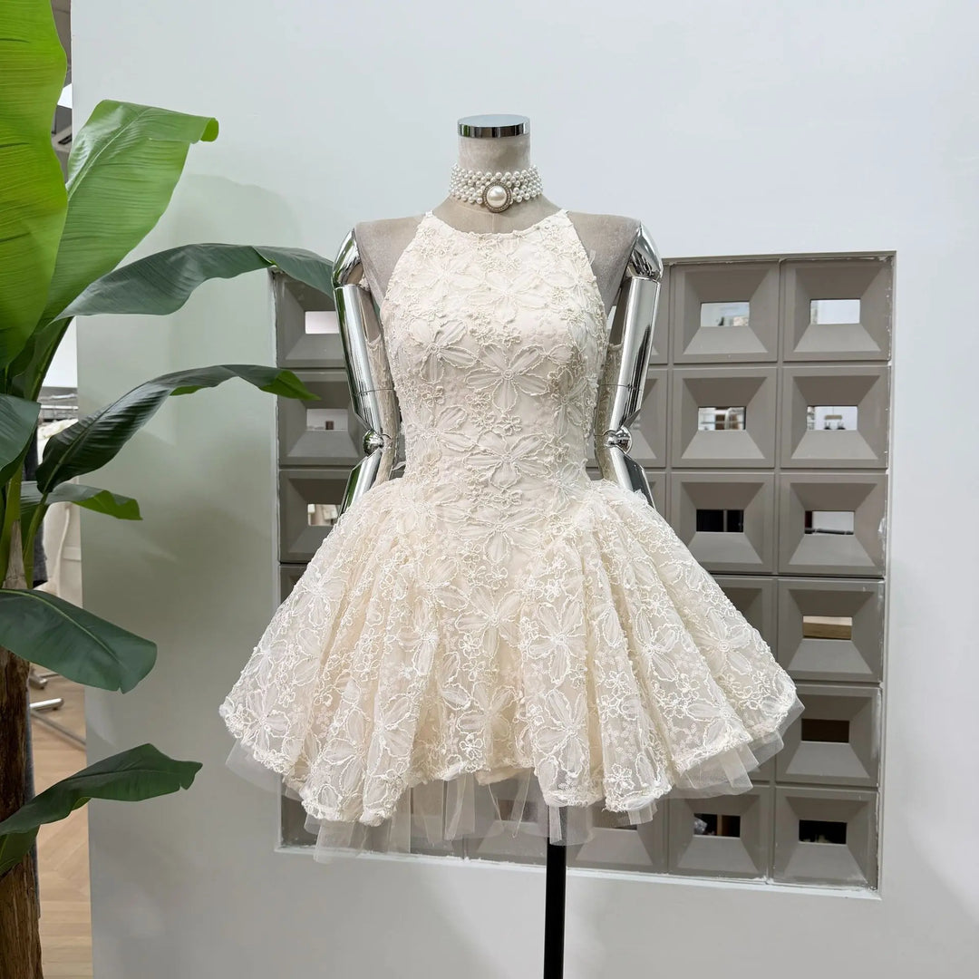 Luxury Puff Asymmetrical Hem Ruffles Dress