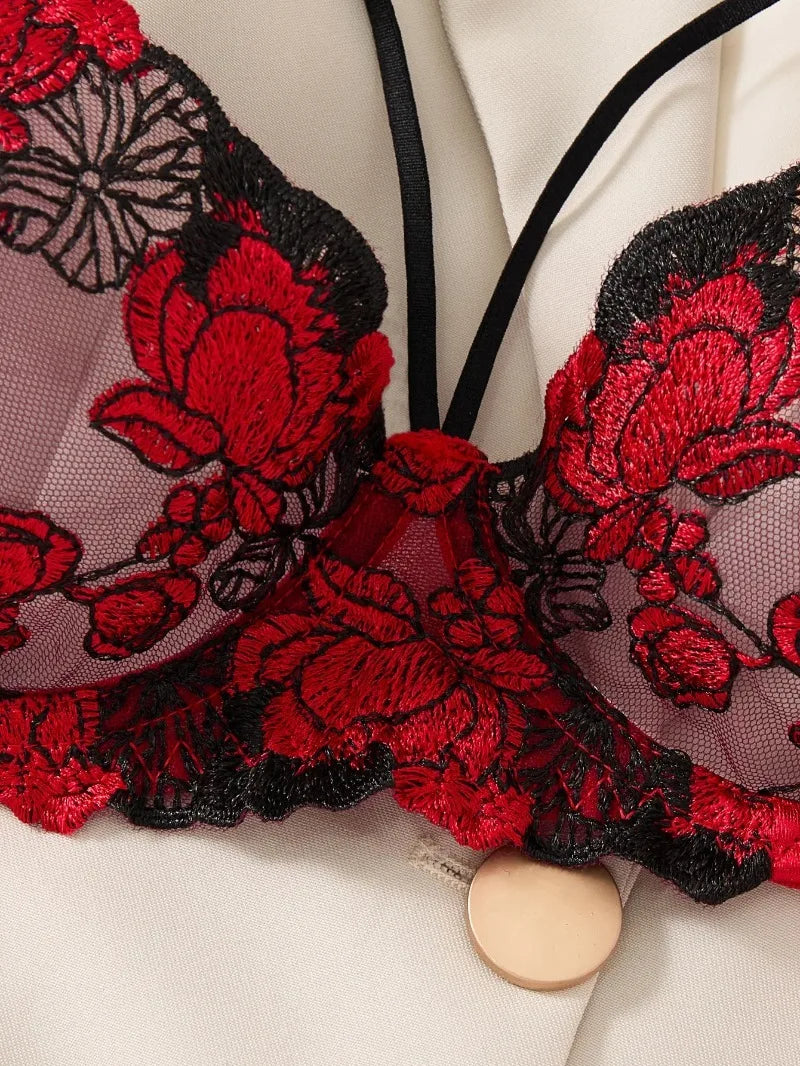 Romantic Floral Embroidered Lingerie Set