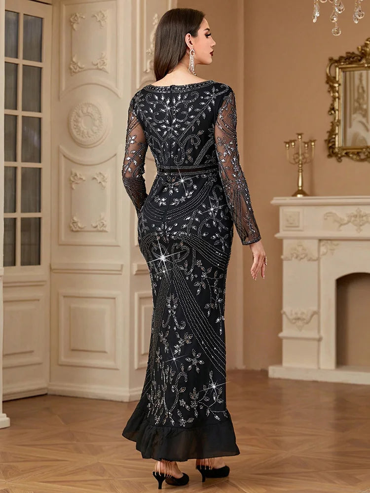 Luxurious Beaded Fishtail Arabian Maxi Dress