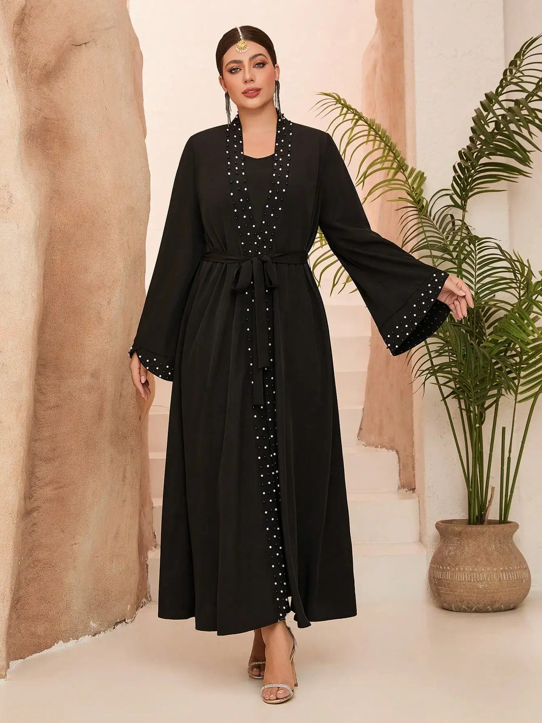 Elegant Net Color Embroidered Abaya Dress