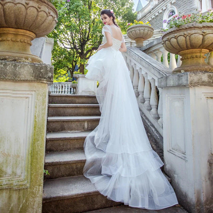 Illusion Front Trailing Wedding Gown