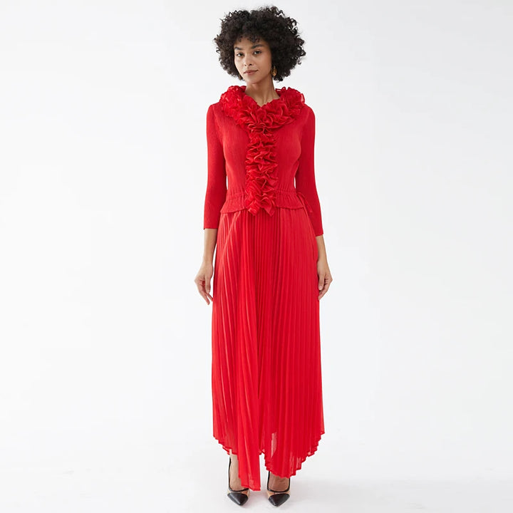 Pleated Scarf Collar Dress