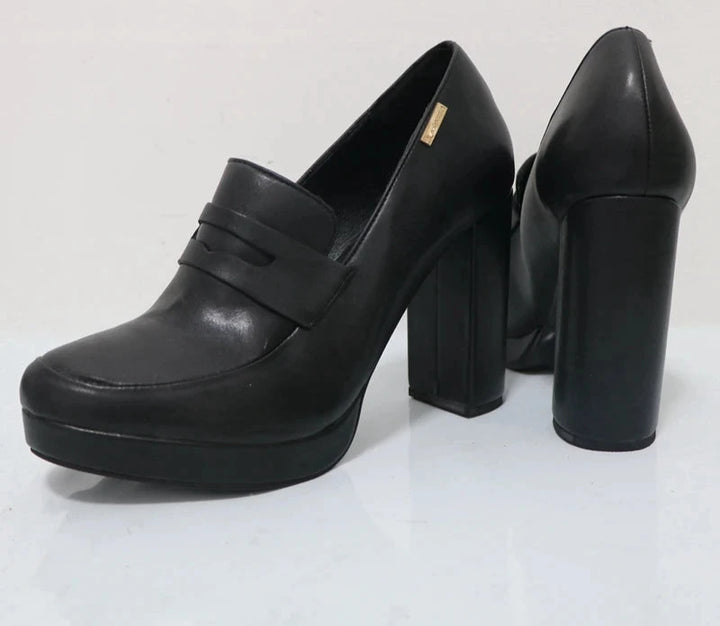 Black Platform Block High Heel Pumps