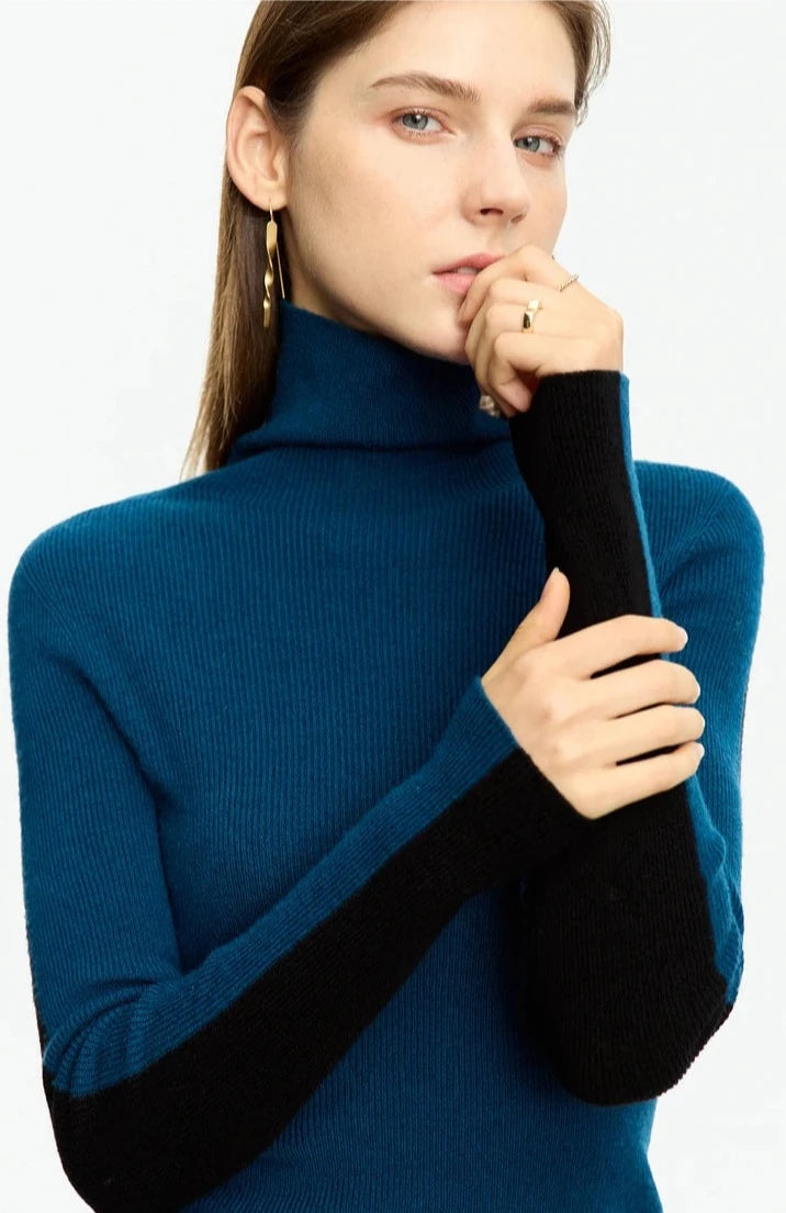 Double Sided Color Contrast Women's Turtleneck Sweater