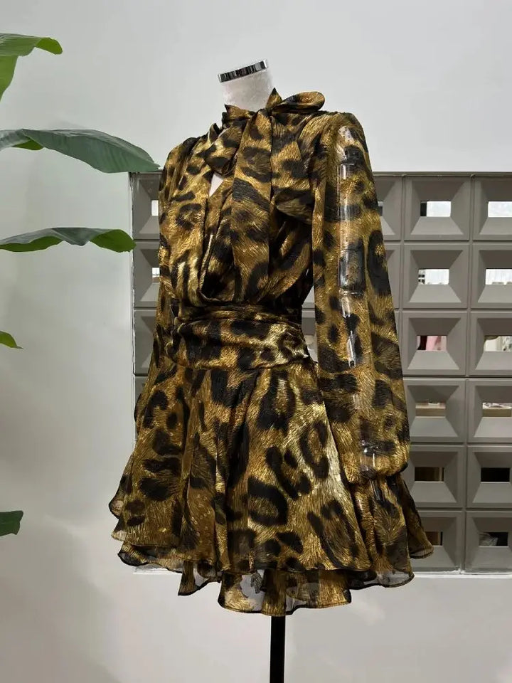Regal Leopard Printed Mini Dress